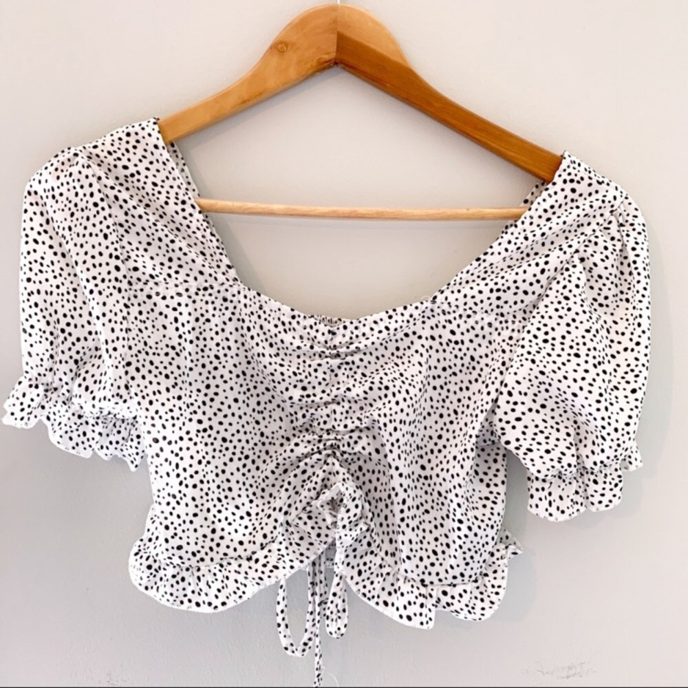 Black and white polka dot crop top